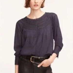 Rebecca Taylor Lace 100% Cotton Blouse in Navy Blue Size Large